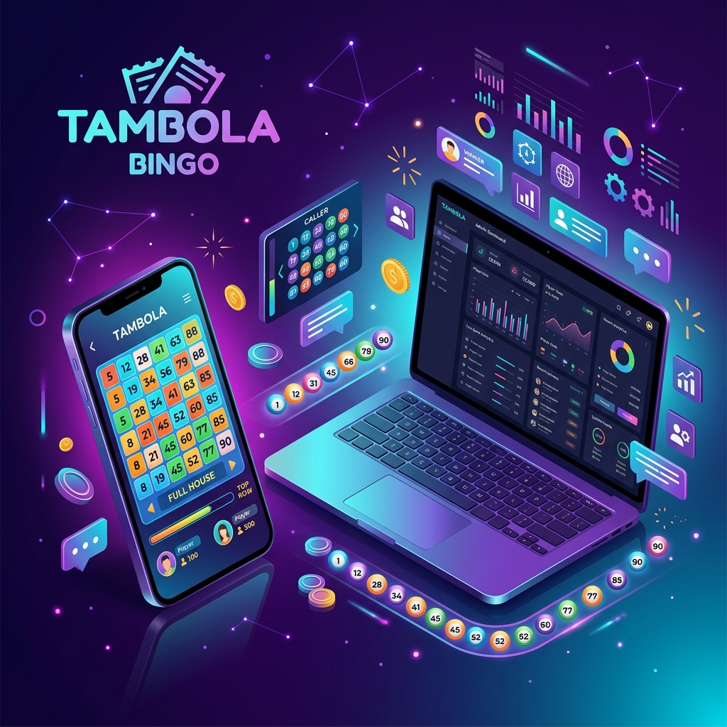 Tambola Game Admin and Player Dashboard on Mobile and Desktop